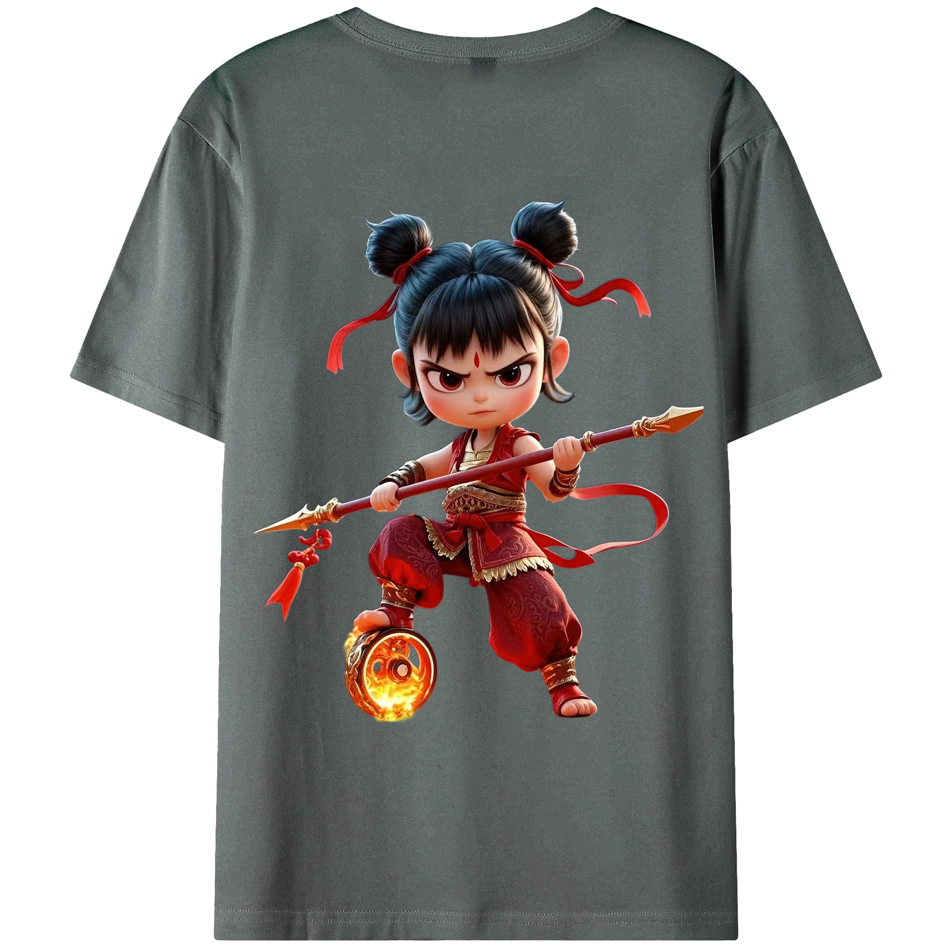 （画像用） Ne Zha 2 ナタ 魔童の大暴れ 綿100％ メンズ半袖Tシャツ（バックプリント） 通気性